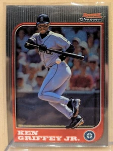 1997 FIRST 1st Bowman CHROME #12 Ken Griffey Jr #12 HOF RARE BUNTING PHOTO - Picture 1 of 2