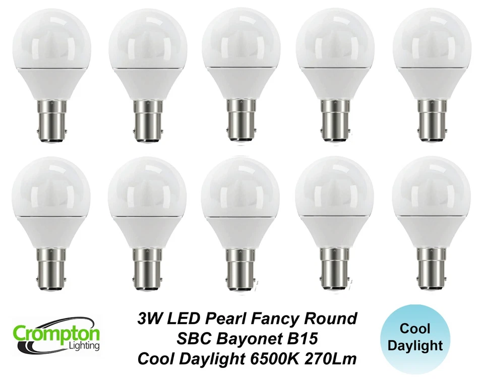 LED 3W Light Globes Bulbs Small Bayonet Cap SBC B15 Cool Daylight 6500K Pearl - Image 1 of 4