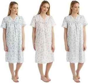 Ladies Women Incontinence Short Sleeve Poly Cotton Open Back Floral Nightie - Picture 1 of 7