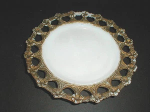 EAPG Westmoreland Lace Edge FORGET ME NOT Milk Glass Plate w Gold Trim loc-24X) - Picture 1 of 1