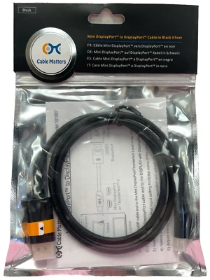 Cable Matters 4k Mini DisplayPort to DisplayPort Cable - Mac / PC - 3 ft - NEW - Image 1 of 2