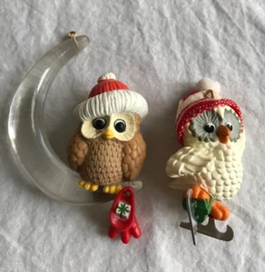 Vintage Hallmark Christmas Ornaments Owl-Themed 1984 Moon Ice Skating 1985 - Picture 1 of 4