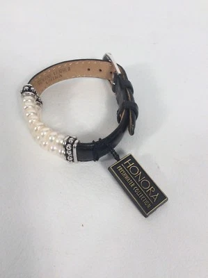 Pulsera Honora Sterling 925 Perla de Agua Dulce Cuero Negro Foto 1 de 4