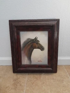 Arte original enmarcado de madera pintura al óleo pintura firmada por caballo artista desconocido - Imagen 1 de 9