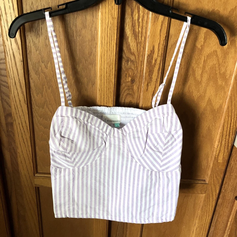 Camiseta sin mangas Anthropologie Bustier a rayas púrpura y blanco talla grande 1X nueva con etiquetas Foto 1 de 4