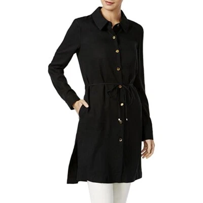 Calvin Klein Button Up Dress Women's Size 8 Black Lyocell Collared Belted - Image 1 of 4