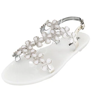 New women's shoes jelly sandal low heel summer flower buckle closure white - Picture 1 of 7