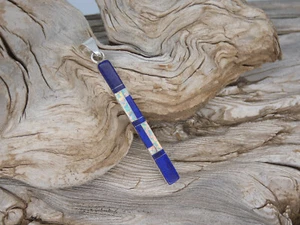 Südwesten Sterlingsilber blauer Lapisopal & blauer Opal doppelseitiger Stabanhänger  - Bild 1 von 9