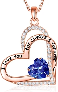 Valentines Day Gifts for Her - 925 Sterling Silver Necklace Rose Gold Heart Birt - Picture 1 of 7