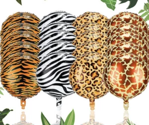 20 pcs Safari Animal Print Foil Balloons Leopard Zebra Tiger Giraffe Jungle - Picture 1 of 11
