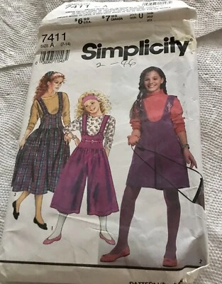 Simplicity Pattern 7411 Vintage Gaucho Culottes Girls  Jumper / Top Sizes 7 - 14 - Image 1 of 2