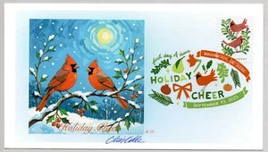 #6034 CHRISTMAS CARDINAL BIRDS HOLIDAY CHEER FDC DESIGNERS ARIANNA & CHRIS CALLE - Picture 1 of 1