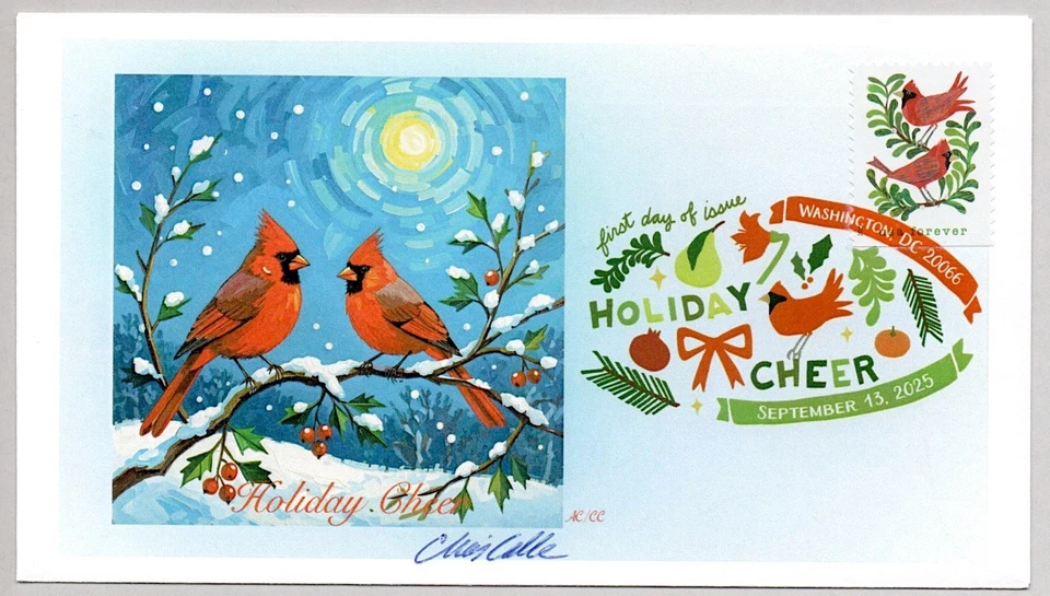 #6034 CHRISTMAS CARDINAL BIRDS HOLIDAY CHEER FDC DESIGNERS ARIANNA & CHRIS CALLE - Image 1 of 1