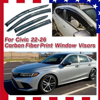 For Honda Civic 2022-2026  Carbon Fiber Print Rain Guards Side Window Deflectors - Image 1 of 4