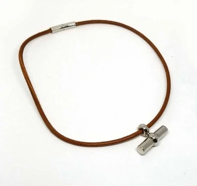 Hermes Grennan Choker 项链皮革银色手链女式上好 — 第 1/4 张图片