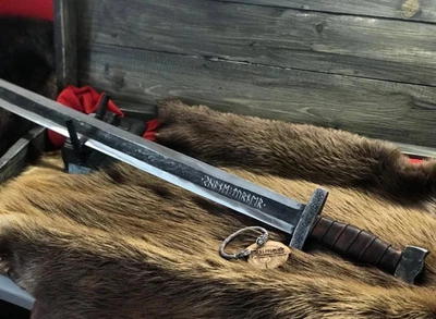 Hand Forged Medieval Style Battle Ready Viking Sword With Norse Runes On Blade. - Image 1 of 4