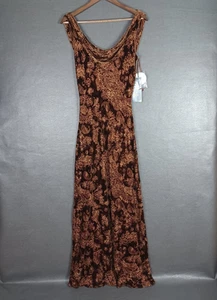 Vintage Kleid Damen 10 Seidenmischung Paisley Samt Whimsigoth Y2K Braun Perlen - Bild 1 von 8