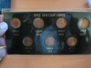 1982 P D S LINCOLN CENT 8 KURSMÜNZENSATZ KUPFER/ZINK GROSSE & KLEINE DATEN BU - Bild 1 von 5
