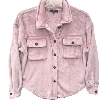 Chaqueta con botones de lana rosa casi famosa para mujer talla XL Fairy Grunge Shacket Foto 1 de 4