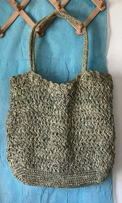 Cath Kidston зеленый сплетенный Raffia соломы наплечная сумка с короткими ручками, винтажная ткань подкладка - Изображение 1 из 4