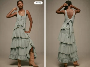 Anthropologie Pilcro Sleeveless Tiered Ruffled Denim Midi Dress Size XS NWT $198 - Picture 1 of 5