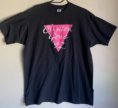 Винтажная футболка кампании Clinton Gore 1992 черная/розовая мужская размер XL SuperRareFind - Изображение 1 из 4