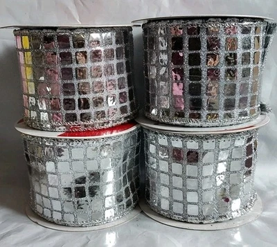 4 Lot Celebrate It Wired Ribbon Rolls Silver Mirror Wedding Christmas Halloween  - Image 1 of 4