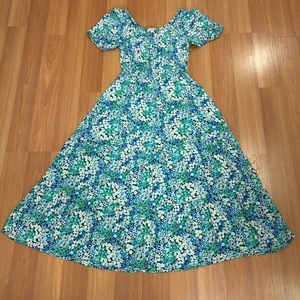 Loft XS A-Line Tea Party Women's Rayon Gathered Elastic Calf Dress Floral MINT - Picture 1 of 13