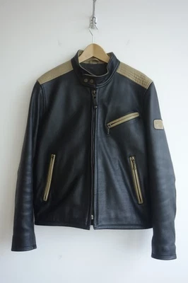 SCHOTT Black Leather Jacket cowhide cafe racer with tan details M model LCBL 71 - Image 1 of 4