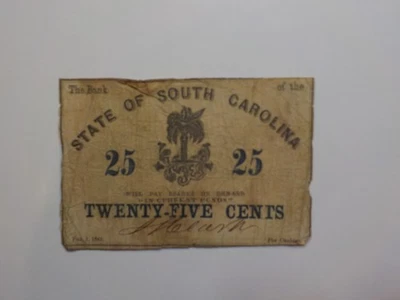 Civil War Confederate 1863 25 Cents Note South Carolina Paper Money Currency VTG - Image 1 of 2