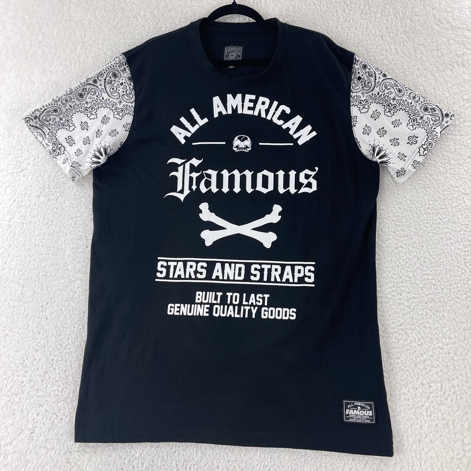 Знаменитые звезды и ремни футболка мужской размер 2 X черный белый короткий рукав ворота - Изображение 1 из 4