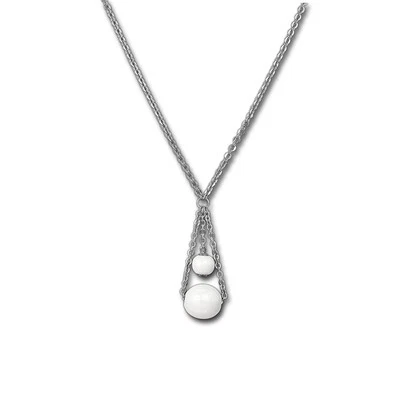 Amello Sfere Argento Collana Bianco Gioiello 50cm Acciaio Inox Ceramica ESKX44W5 - Immagine 1 di 4