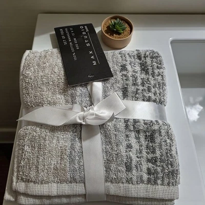 Max Studio S/4 Washcloths Towel Set Abstract Beige Gray White NWT  - Image 1 of 4
