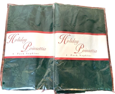 8 tovaglioli in tessuto damascato verde Brownstone Gallery Holiday Poinsettia NUOVI - Immagine 1 di 4