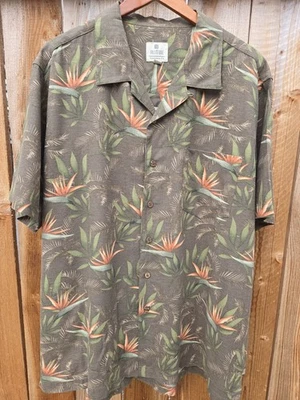 Solitude Mens Aloha Hawaiian Silk Button Up Shirt Bird Of Paradise - Image 1 of 4