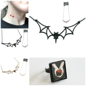 PICK 1 Vampire Jewelry Bat Statement Necklace Halloween Goth - Picture 1 of 8