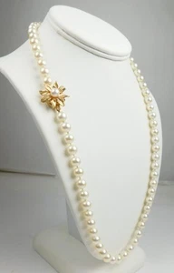 13-14 kt Gold ∼7x7.5 mm Strand of Cultured Pearls Necklace Pearl Clasp 23" B4387 - Picture 1 of 12