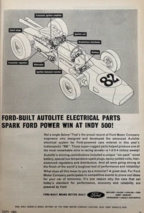 1965 Autolite Spark Plugs: Spark Ford Power Win Indy 500 Vintage Print Ad - Picture 1 of 1