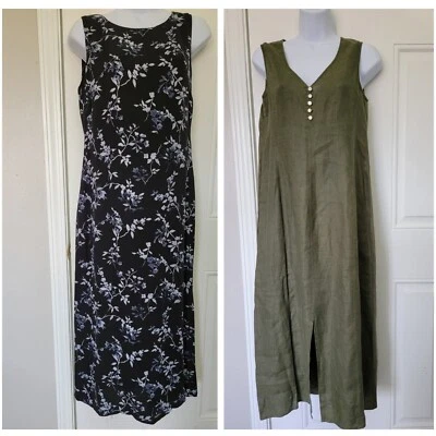 Par de Vestidos Pequeños Sofisticados 100% Seda Negro Floral 100% Lino Verde Talla 4 Foto 1 de 4