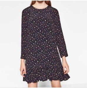 ZARA Women's Printed Long Sleeve Peplum Shift Dress Lined Size S / AU 8 - Picture 1 of 5