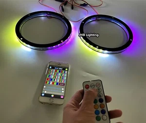 Pair of 15" Remote APP CHASING Flowing LED Car Audio Subs Speaker Rings Lights - Picture 1 of 23