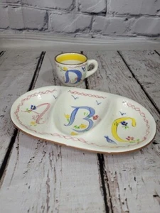 Vintage 1950s Stangl Kiddieware ABC Set Childs Divided Bowl and Cup - Picture 1 of 10
