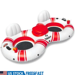 Inflatable River Raft Float Tube 1-6 Person W/ Cupholders Cooler Mesh Bottom New - Picture 1 of 8