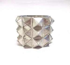 KENNETH JAY LANE, BRAZALETE GEOMÉTRICO PLATA SATINADA VINTAGE 3 FILAS - ¡EL ÚLTIMO!! - Imagen 1 de 1