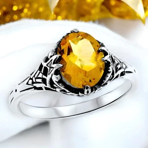 VINTAGE STYLE NATURAL CITRINE 925 SOLID STERLING SILVER FILIGREE RING #443 - Picture 1 of 3