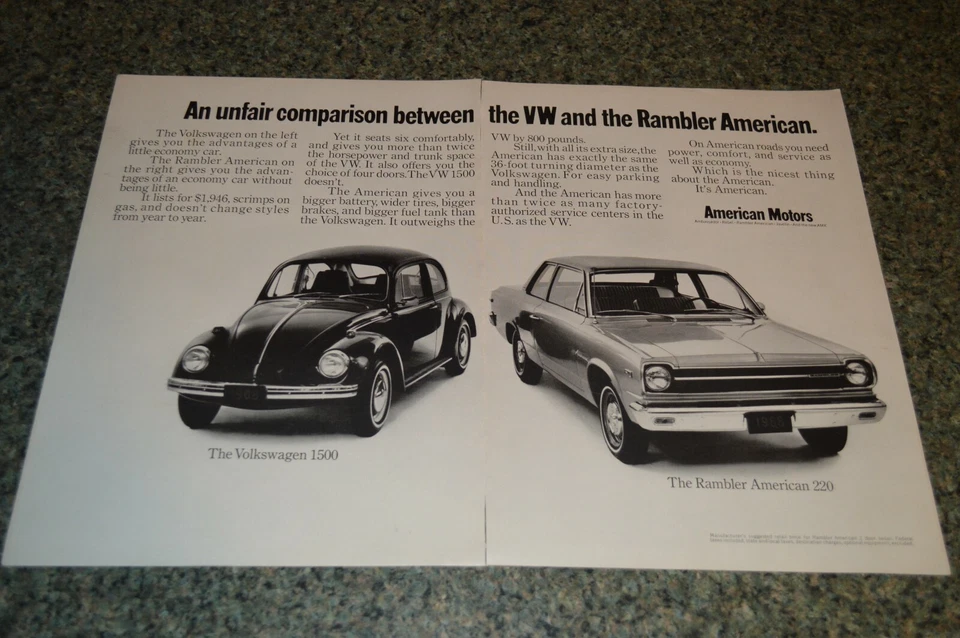 AMC RAMBLER AMERICAN 220 1969/VW Beetle anuncio original impreso anuncio 69 Foto 1 de 1
