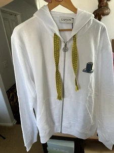 NWT LANVIN White Printed Logo Zip Cotton Hoodie Sweatshirt Size XL $1025 - Picture 1 of 22