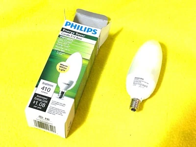 PHILIPS ENERGY SAVER CANDLE E12 BASE EL/mCan T2 9W 120V 8000 HRS LAMP - Image 1 of 4