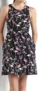 New With Tags Crown & Ivy Black Pink Flamingo Dress With Pockets Size 16 - Picture 1 of 9