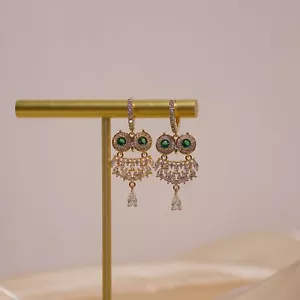 Fashion 14K Gold Filled Owl Diamond Drop Dangle Earrings - Picture 1 of 8